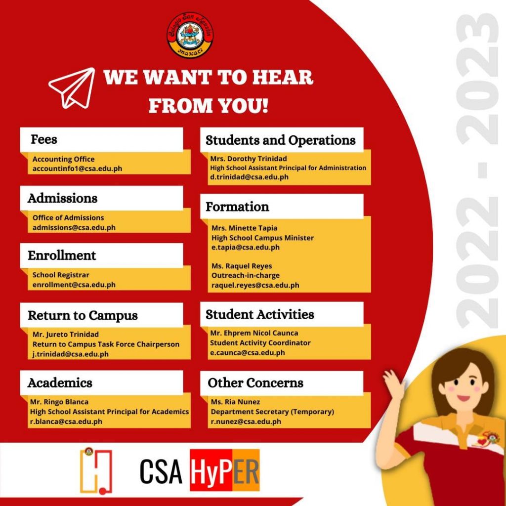 CSA Offers Two Learning Modalities for AY 2022 - 2023. – Colegio San ...