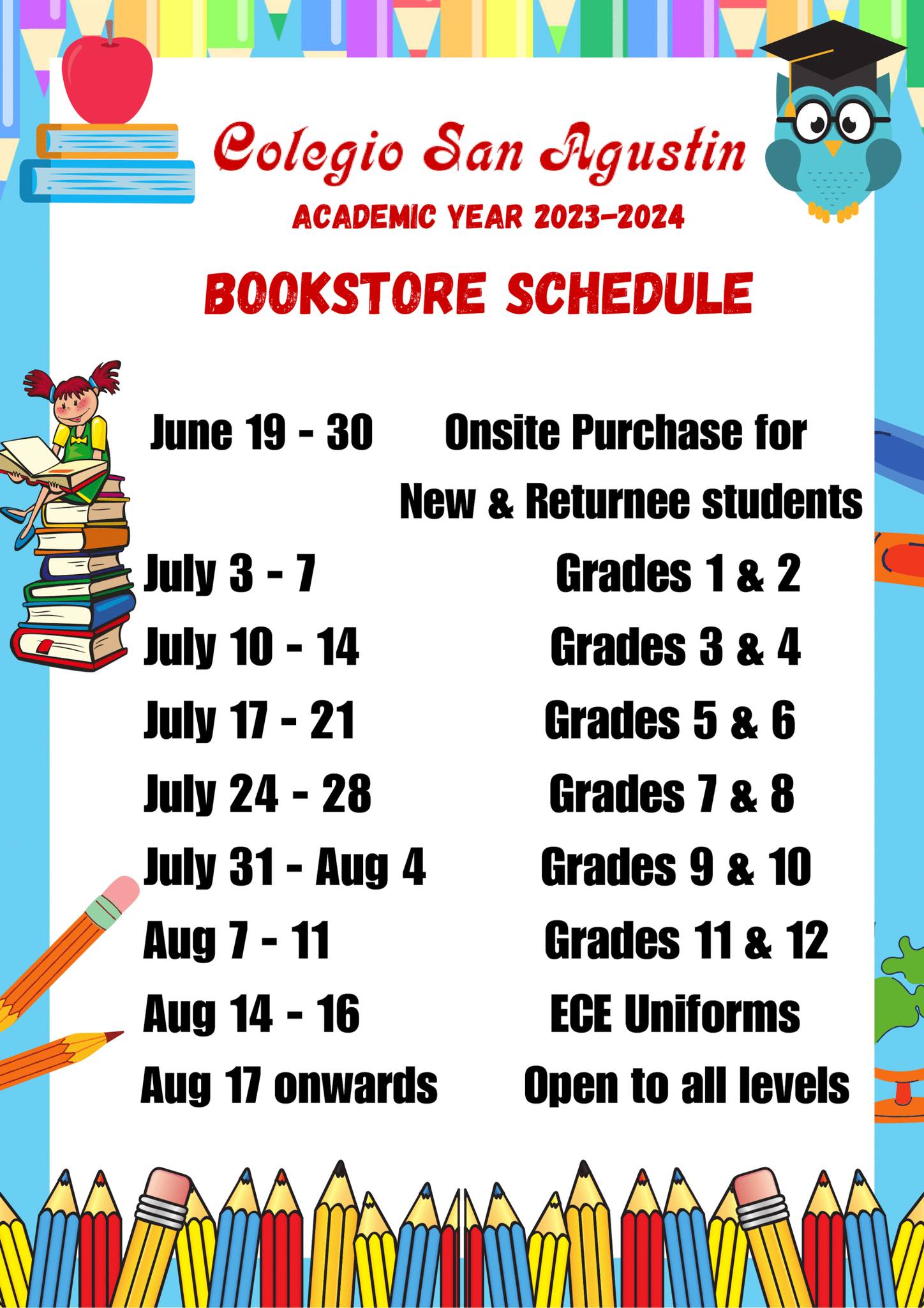 Bookstore Releases Schedule for Purchase of School Books and Materials